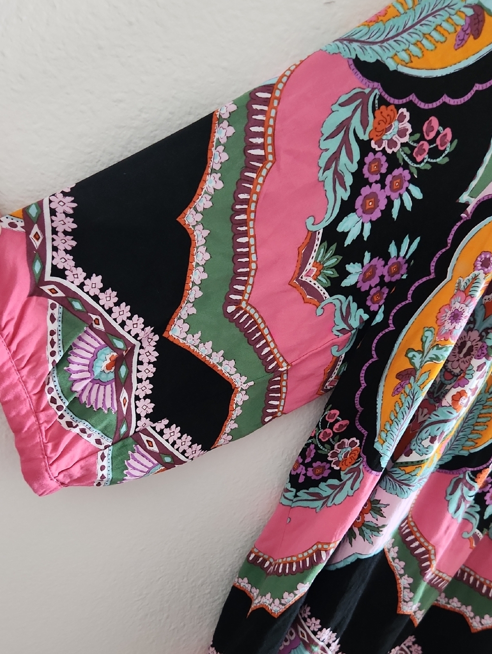 Rachel Zoe Pink Black & Yellow Paisley Floral Peasant Blouse - Picture 3 of 7